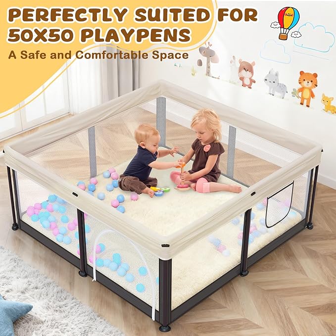 Yozoia Thick Baby Play Mat for Floor 50 x 50, Ultra Soft Playpen Mat, Machine Washable Tummy Time Foam, Non-Slip Bottom Helps Cushion, for Kids, Infant and Toddler Crawling