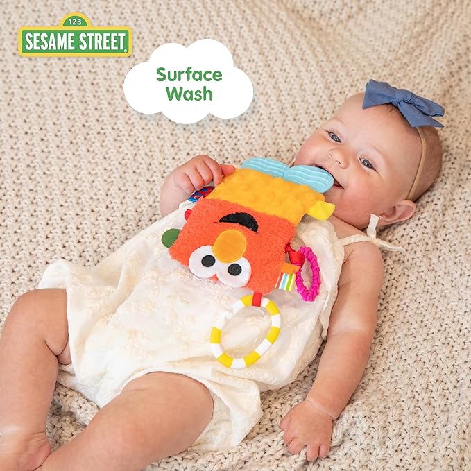 Kids Preferred Sesame Street Elmo Tug & Tag Plush Sensory Toy for Newborns