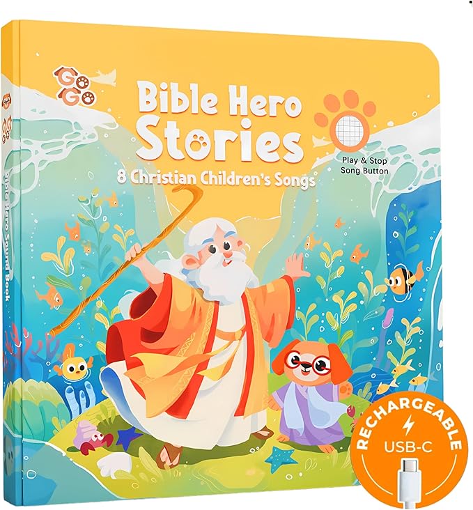 GO GO Bible Heroes Stories Songs Sound Book with 8 Songs, Singing Toy, Sound Play for Ages 1-5, Musical Learning, and Interactive Bible Gift for Kids, Bible for Toddlers 1-3