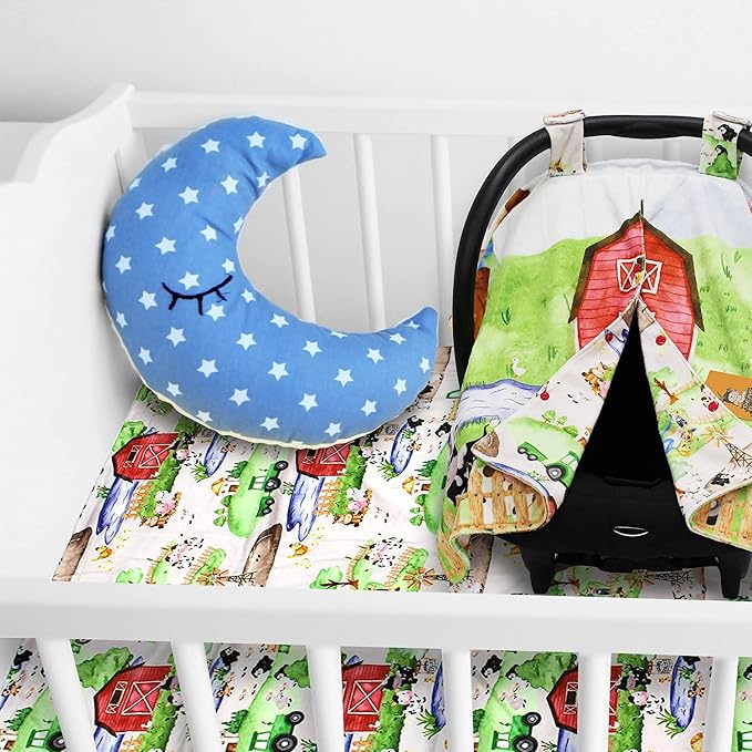 Dear Baby Gear Car Seat Cover for Boys & Girls - Baby Carseat Canopy w/Snap Opening - Infant Seat Cover - Stroller & Nursing Covers - Newborn Carrier Canopy - 40x30" (Barn with Animals Farm Life)