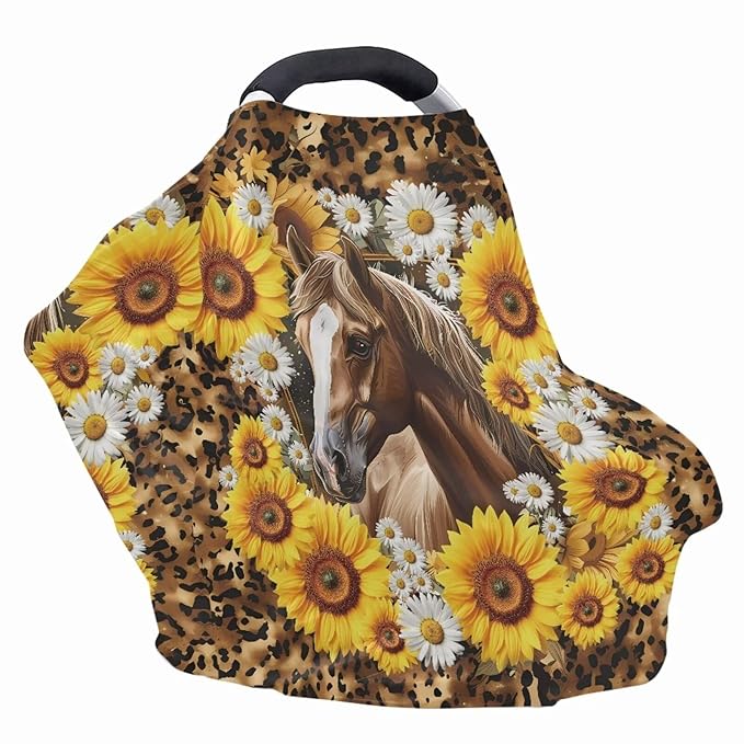 ZFRXIGN Sunflower Horse Baby Car Seat Cover Girls Nursing Scarf Carseat Canopy Gifts Multi-Use Cover Ups for Stroller High Chair Shopping Cart Daisy Leopard Cheetah