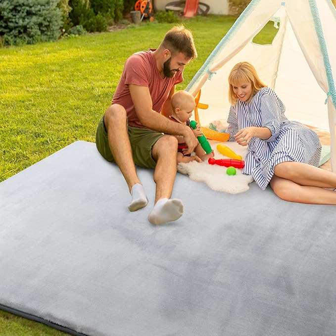 HOMBYS Thick Play Mat for Playpen 84x60, Supportive 0.8" Memory Foam Baby Play Carpet Mat with Non-Slip Backing for Kids Toddler Crawling and Play, Super Soft Velvet Playmat for Nusery, Grey