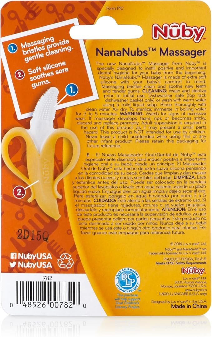 Nuby Nananubs Banana Massaging Teether – Baby Teething Toys 3 Months and Up, Silicone Teether for Sore Gums, Infant Toy, Baby Essentials, Brush, Travel Accessory, Gift for Babies (Pack of 48)