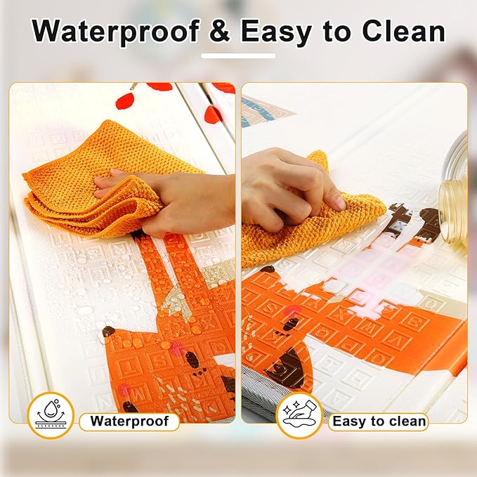 Foldable Baby Play Mat, 47" x 47" Baby Playmat for Playpen, 0.4 inch Thick Waterproof Reversible Foam Play Mat for Infant Crawling Baby for 50x50 Playpen