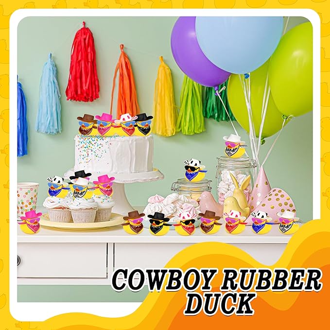 36 Sets Cowboy Ducks with Mini Hat Scarf and Sunglasses Mini Bath Duck Toys for Birthday Swimming Party Gift Favor Decorations
