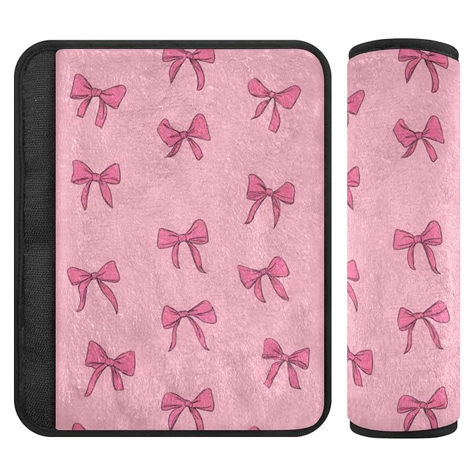 Seat Belt Covers 2 Pack Pink Bow Ribbon Car Seat Strap Covers Super Soft Cute Coquette Car Seat Neck Cover for Boys Girls Adults Babies S