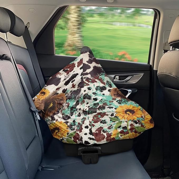 Wanyint Highland Cow Sunflower Baby Car Seat Covers Nursing Scarf Car Seat Canopy Shopping Cart Cover and High Chair Cover Protect Babies and Breastfeeding Mothers