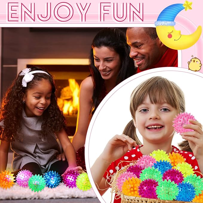 Charniol 100 Pack Light up Spike Rubber LED Spiky Ball Strobe Flashing Sensory Toy Bouncy Flash Stress Ball for Adults, Teens, 2.17 Inch