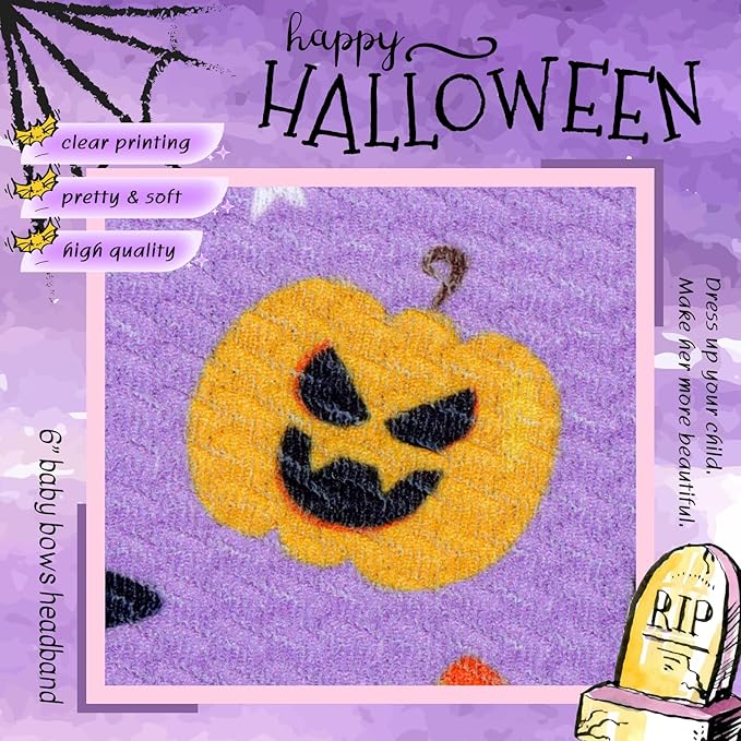 Halloween Baby Girl Bows Headbands with Bows for Newborn Elastic Nylon Halloween Hairbands Hair Accessories 2 PCS