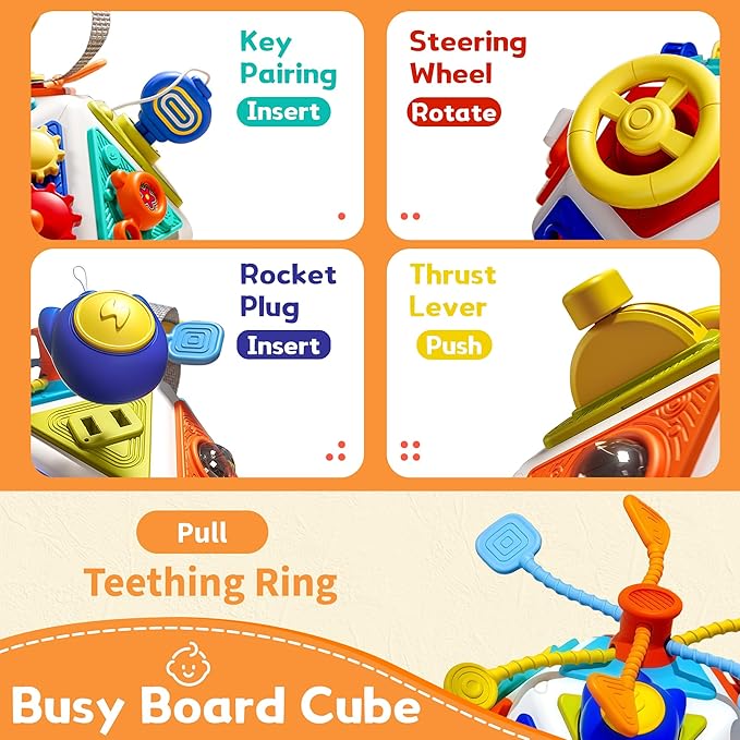 22-in-1 Busy Board for 1 Year Old, Activity Cube Montessori Sensory Toys for for Toddler 1-3, Early Educational Travel Toy for 1 Year Old Kid , Fine Motor Skills Gifts for Infant 12-18 M+ Boys & Girls