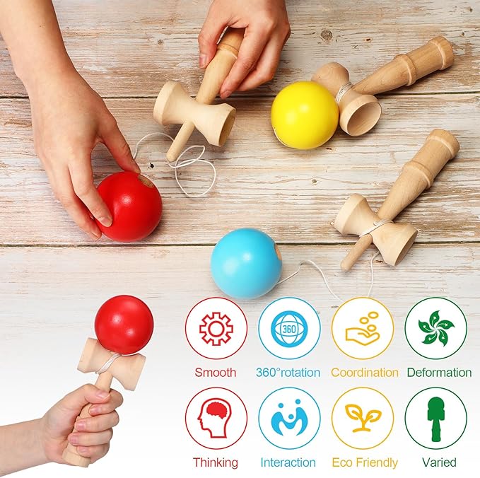 Libima 4 Packs Wood Kendama Catch Ball Toy in Cup Game Wooden Vintage Catch Hand Eye Coordination Educational Game for Beginner Birthday Party Supplies Favors Gifts(Classic)