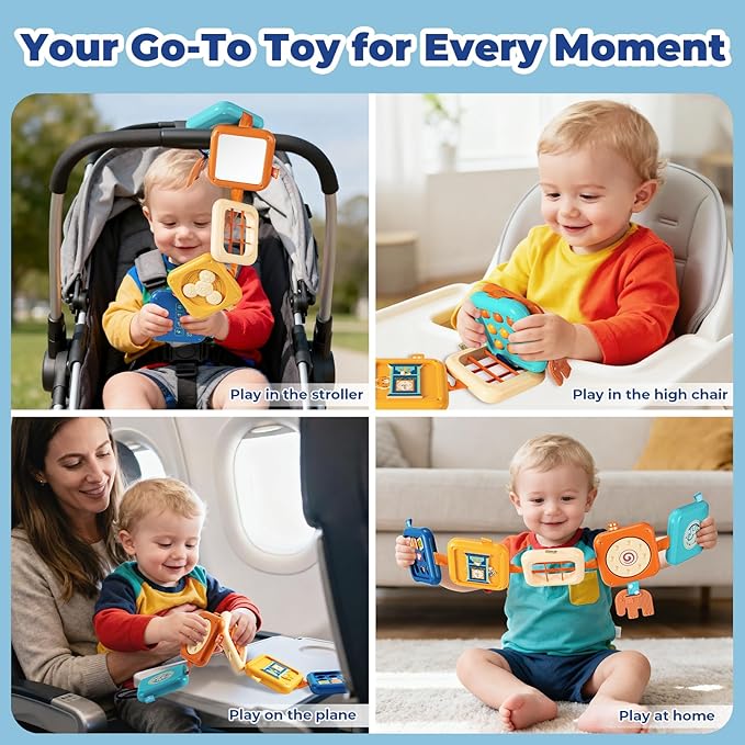 SOCBTNSO Busy Board for 1 Year Old, Travel Toys for Toddlers 1-3, Montessori Toys for Airplane Car Road Trip Activities| Baby Travel Essential Busy Cube Birthday Gifts for Boys Girls