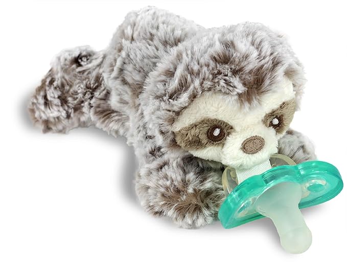 RaZbaby Sloth RaZbuddy Jollypop with 4 Added 0-3M Pacifiers (Teal, 4 Count), Pacifier Plush Holder w/Removable Baby Pacifier - BPA Free