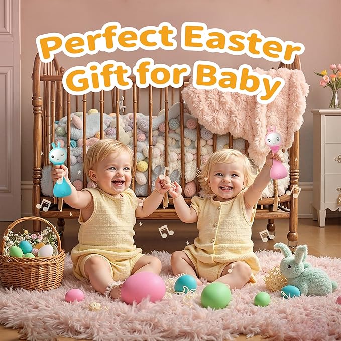 alilo Yoyo Talking Bunny Baby Singing Musical Rattle, Mimicking Toys Repeats What You Say, Preloaded 90+ Audio Content, ABC/Number/Notes Learning Toys for Toddlers Infant Newborn Boy Girl Gifts