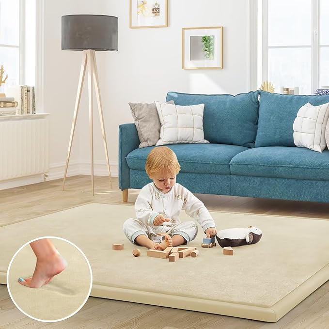 Baby Play Mat for Floor Nursery Rug Muscle Mat Area Rug Playroom Rug 71"x79" Playpen Mat Memory Foam 1.3" Thick Crawling Mat for Babies,Toddlers, Infants, Kids,Light Beige