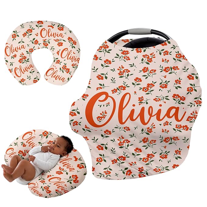 Custom Car Seat Covers for Babies - Breathable Baby Car Seat Cover for Girls Boys, Red Flower Theme Kick-Proof Newborn Carrier Canopy Stretchy Stroller Cover for 4 Seasons