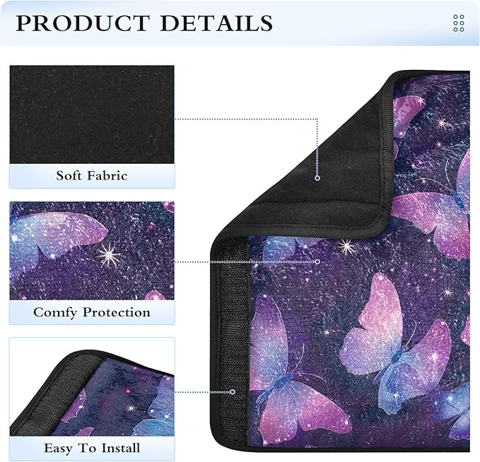 CHIFIGNO Pack of 2 Purple Butterflies and Stars Seat Belt Cover Pad Cute Seat Belt Strap Cover Car Seat Shoulder Protector for Car Bag