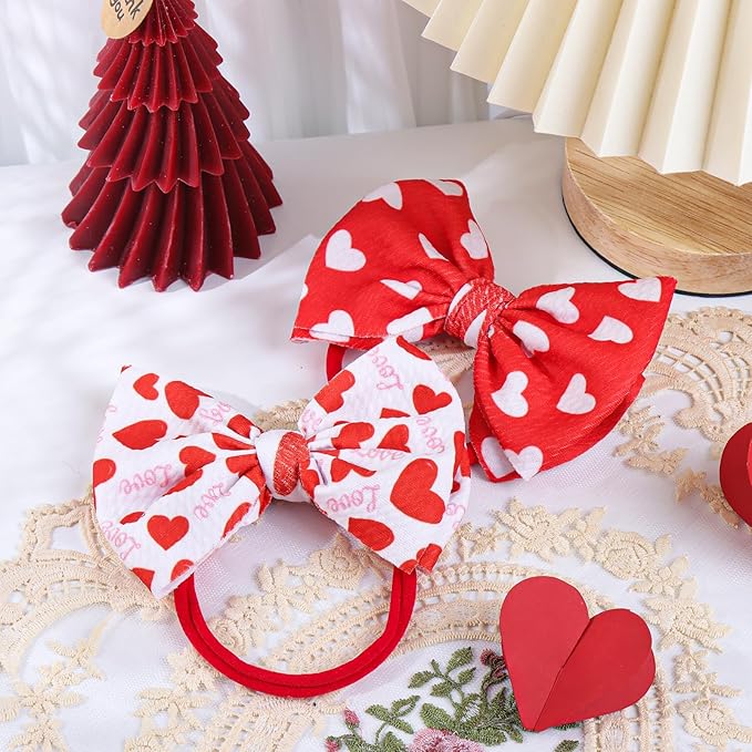 Baby Girl Bows Valentines Headbands Red Love Heart Hairbands 4.5'' Hair Bow Elastic Nylon Hairbands Hair Accessories for Newborn Infant Toddler 3Pcs