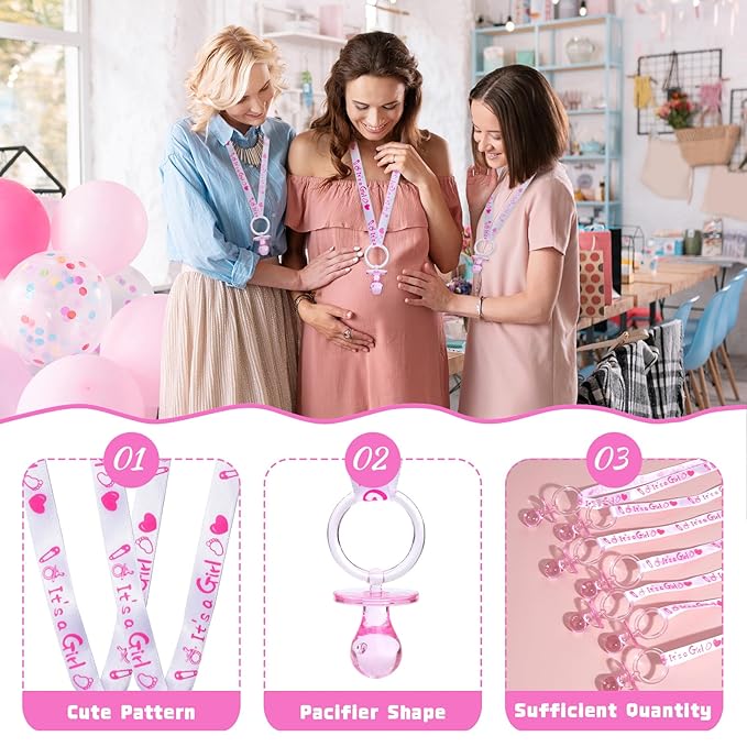 72 Cute Pacifier Necklaces for Baby Shower Girls & Boys Party Favors, Gender Reveal Party Table Scatter, Baby Shower Necklace Game (Pink)