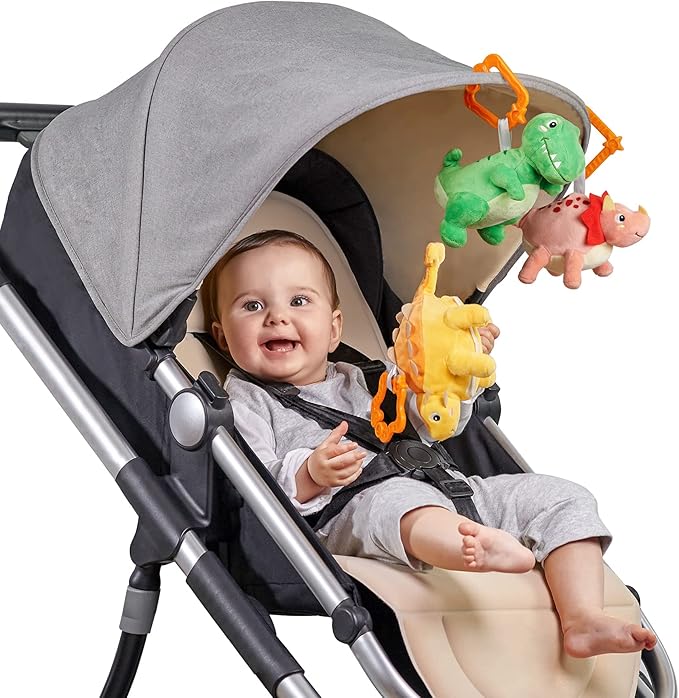 TUMAMA Stuffed Toys,Hanging Reversible Dinosaur & Egg Plushies Set for Easter Decoration Baby Gym Carseat Crib,Soft Plush Animal Toy for Kids Toddlers Boys Girls,3PCS