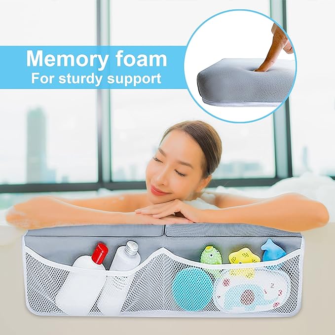 Bahoki Essentials Bath Kneeler Set - Bathtub Kneeling and Elbow Rest Pad - Thick Memory Foam Arm and Knee Support While Bathing Newborn Babies or Toddler - with Mesh Organizer for Baby's Toys