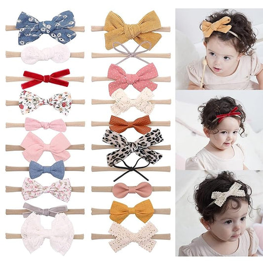 doboi 20PCS Baby Girls Hair Bows Headbands Soft Nylon Hairbands Elastic Hair Accessories for Newborns Infants Toddlers and Kids