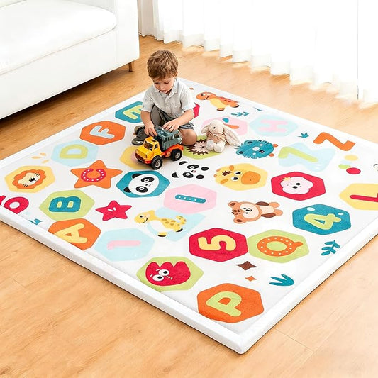 RONGFA Baby Play Mat for Floor,1.3" Thick Elasti-Foam Playpen Mat for Tummy Time, Easy Care with Non-Slip Cushioned for Infant,Kids and Toddler Crawling