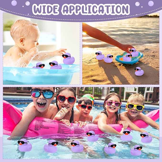 Sosation 36 Packs Mini Rubber Ducks with Sunglasses Sets 2.2 Inch Bath Squeaky Rubber Duckies Cute Float Bathtub Toys for Birthday Party Favors Class Carnival Prizes Car Decor(Light Purple)