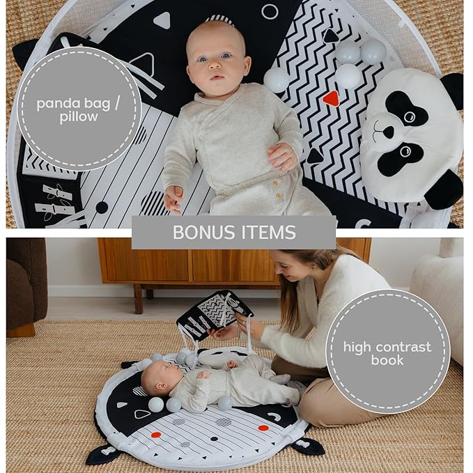 Aila+Aiden 6-in-1 XL Baby Activity Center & Ball Pit, Baby PlayMat & Play Gym, Sensory Exploration and Motor Skill Development Toys, High Contrast Book, Balls Included (Black and White)