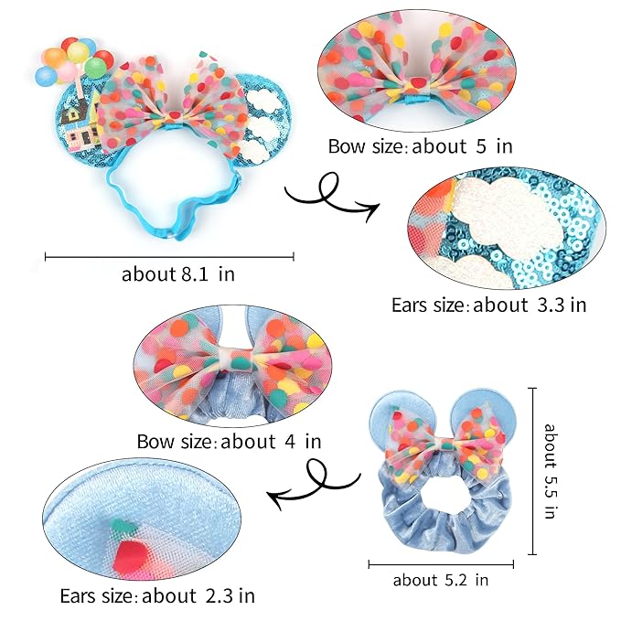 bianbaistar Newborn Bows for Girls Toddler Hair Bows Elastic Adjustable Headband Mouse Ears Up Scrunchies Essencial Accessories for Trip Headwear for Women (Rainbowdot)
