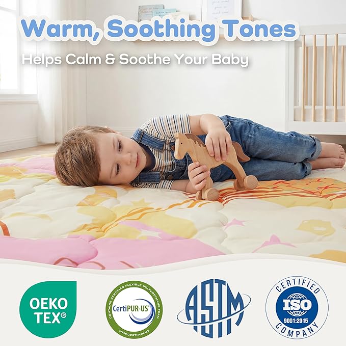 1.5" Thicker Baby Play Mat for Floor, 59x71 Removable & Machine Washable Cover Playpen Mat Softness Foam Mats, Easy-Clean Hygienic, Comfort Safety Kids Crawling Living Room (Wonder Space)