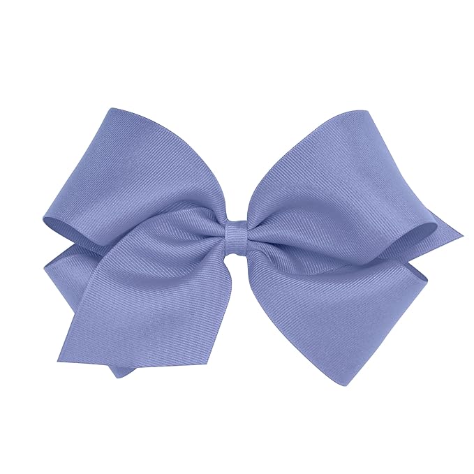 Wee Ones Girls' Classic Grosgrain Hair Bows with Plain Wrap Center, No-Slip Hair Clip, Handmade, Blue Bird, King