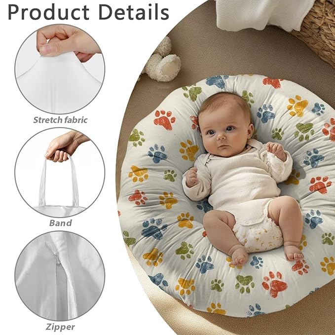 Multi Colorful Paw Newborn Lounger Cover Strechy Newborn Lounger Cover, Removable and Ultra Soft Sung Fitted Baby Lounger Slipcover Protector Easy to Use and Dustptoof