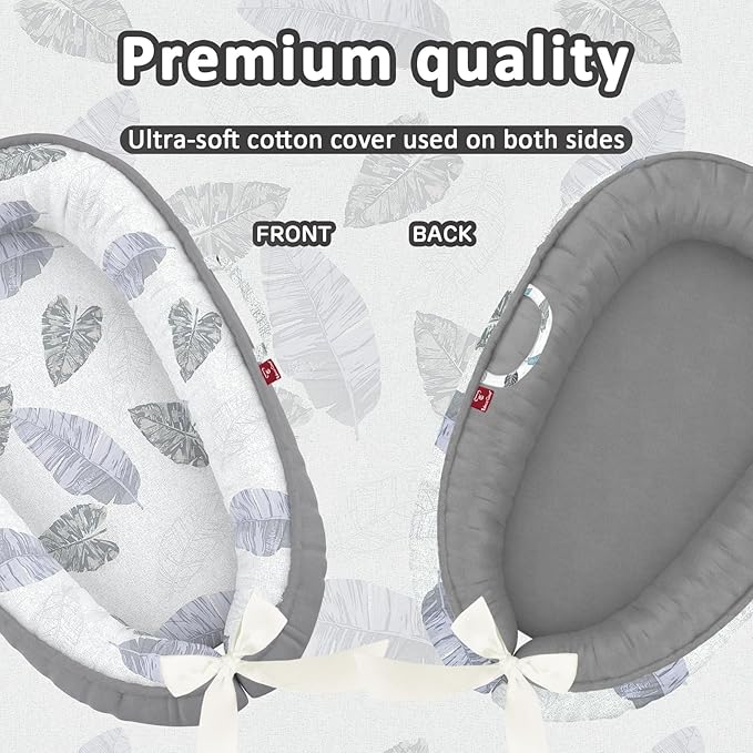 Baby Lounger - 100% Cotton Baby Lounger for Newborn with Lounger Cover, Portable Baby Nest for Home and Travel, Waterproof Lining, Newborn Babies Essentials Gifts