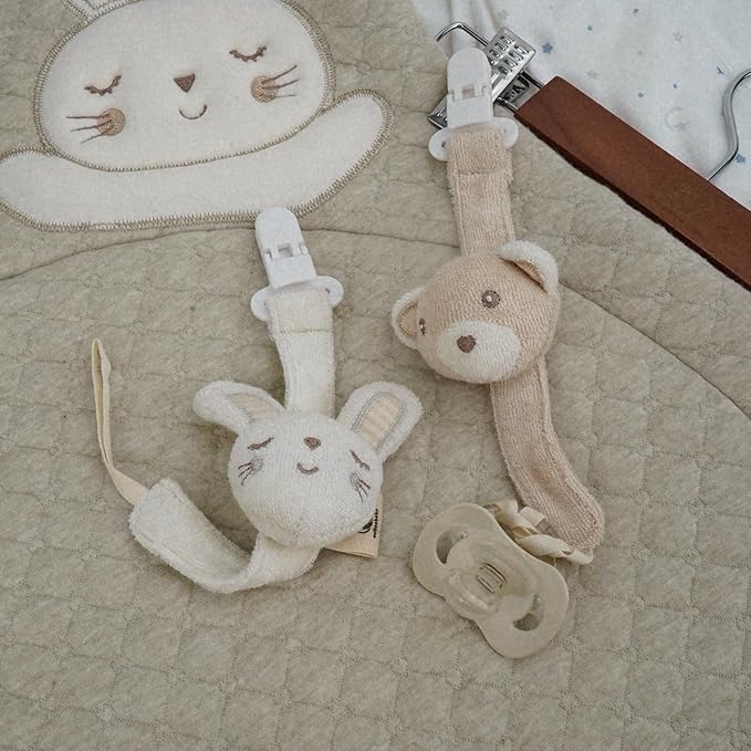 Pacifier Clip, 2 Pack Baby Pacifier Holder for Boys and Girls Fits Many Pacifiers & Baby Teething Toys, Ideal Baby Gift (Rabbit&Bear)
