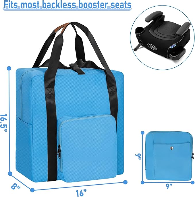 TORIBIO Durable Backless Booster Car Seat Travel Bag, Compatible with Cosco Topside Backless Booster Car Seat and Gb Pockit Stroller, Airplane Gate Check Tote Bag, Blue