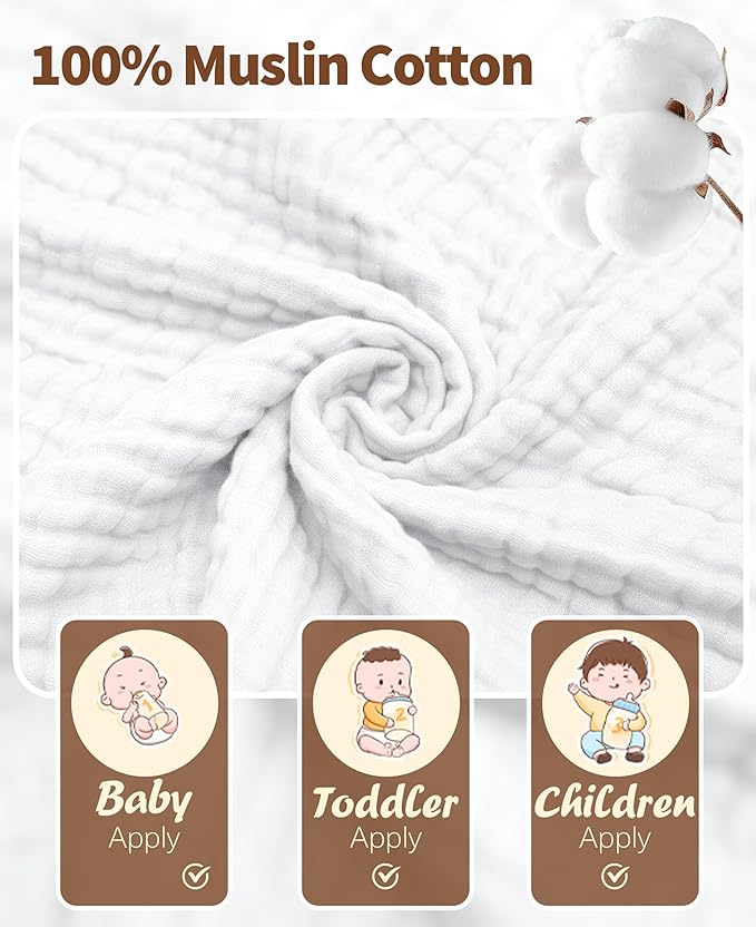 6Pcs Baby Muslin Hooded Bath Towels and Washcloths,32"x 32" Muslin Cotton Hooded Baby Towels for Newborn Shower