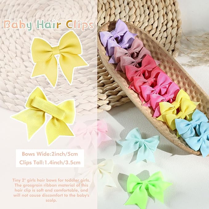 48PCS 2inch Hair Clips, OAOLEER Fully Lined Bows Hair Pins Tiny Alligator Clips for Girls Infants Toddlers 24 Colors in Pairs (Style A-48pcs)