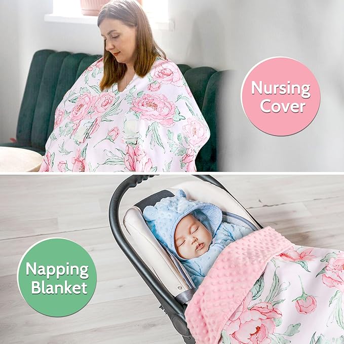 DILIMI Car Seat Cover Baby Girl, Minky Warm Winter Car Seat Covers for Babies, Peekaboo Opening Infant Car Seat Cover, Nursing Cover Carseat Canopy, Pink Flower