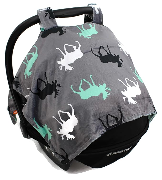 Dear Baby Gear Car Seat Cover for Boys & Girls - Baby Carseat Canopy w/Snap Opening - Infant Seat Cover - Stroller & Nursing Covers - Newborn Carrier Canopy - 40x30 (Mint Moose, Black Grey Aztec)