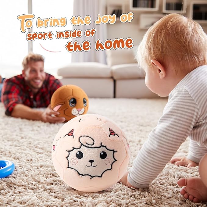 VangeBow Silent Indoor Soccer Balls for Toddlers 1-3, Inflatable Soft Plush Baby Toddler Soccer Ball Toys Gifts for Kid 3-5 Year Old Boy Girl First Birthday Gift (Sheep, Pump Include)