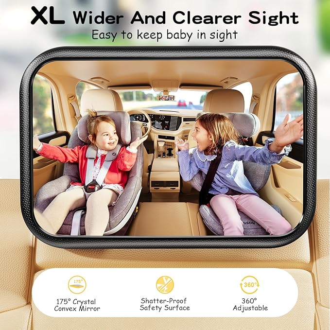 TAZENI Baby Car Mirror With Light for Baby Rechargeable Baby Mirror for Car Seat Rear Facing Hook Clip Design With Remote Control