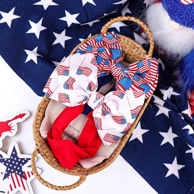 Hairband, 4th of July Baby Headband, American Flag Bow, Patriotic Headband, Red Blue White, Newborn Bows Infant Headband for Baby Girl, Toddler Headbands, 2 Count