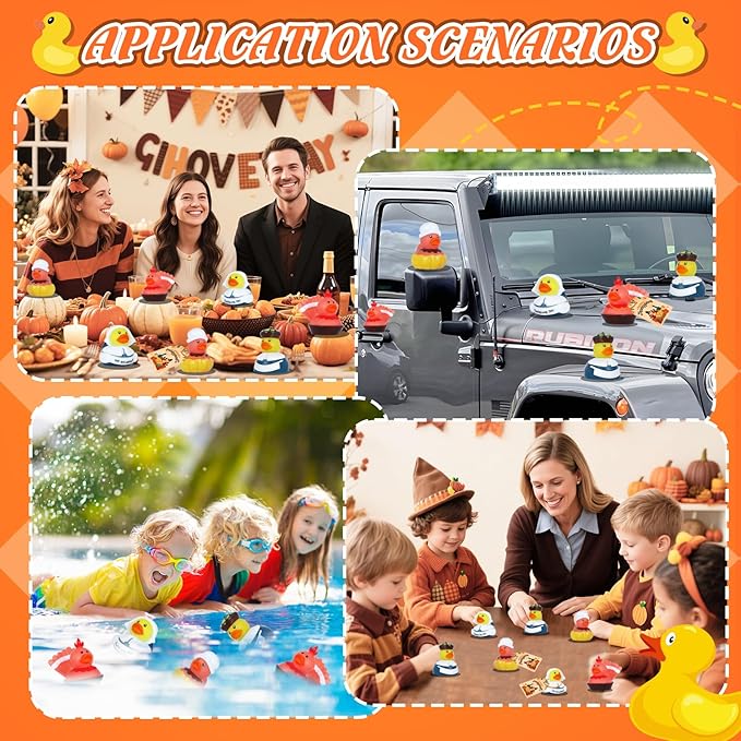 12 PCS Rubber Ducks Bulk Set with 12 Thank You Cards & Bands, Mini Rubber Ducks, Multi-Use Bath Toys and Party Favors for Kids, Ideal for Children