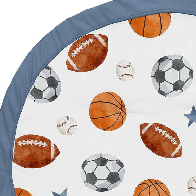 Sweet Jojo Designs Sports Theme Boy Baby Play Mat Tummy Time Activity Infant Playmat for Playpen Tent Teepee Floor Watercolor Vintage Sport Themed Soccer Football Baseball Basketball Blue Stars