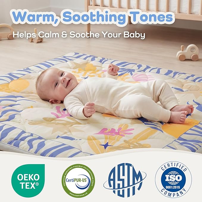 1.5" Thicker Baby Play Mat for Floor, 50x50 Removable & Machine Washable Cover Playpen Mat Softness Foam Mats, Easy-Clean Hygienic, Comfort Safety Kids Crawling (Undersea Corals)