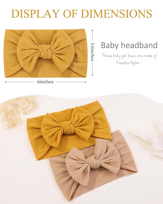 jollybows 3PCS Baby Nylon Headbands Hairbands Hair Bow Elastics for Baby Girls Newborn Infant Toddlers Kids (6-Khaki+Mustard+Leopard, 1 Count (Pack of 3))