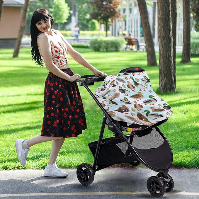 Cute Mallard Ducks Baby Car Seat Covers Farmhouse Animals Carseat Canopy Soft Infant Stroller Cover Nursing Breastfeeding Covers for Girls Boys Newborn Fit Summer Spring Autumn
