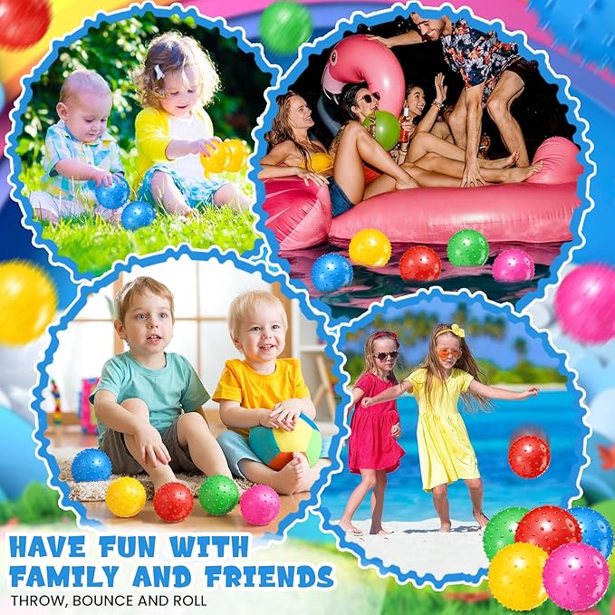 Lenwen 200 Pcs Kids Knobby Balls 5.5 Inch Soft Bouncy Balls Bulk for Toddlers Inflatable Sensory Toys with Air Pump Spiky Massage Stress Toys for Kindergarten Playground Backyard Pool, 5 Color