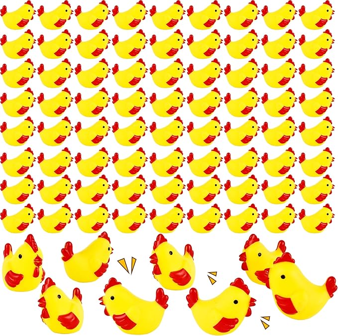 80 Pcs Rubber Chickens Bath Toys Yellow Mini Chicks Squeezable and Squeak Toys Bulk Floating Rubber Chickens for Boy Girl Baby Shower Birthday Swimming Pool Party Favors Gifts